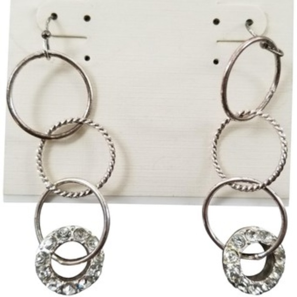 Silver Hoops with Diamond Hanging Earrings - Picture 1 of 3